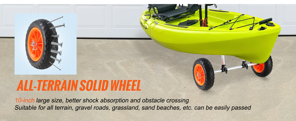 SucceBuy 280lbs Kayak Trailer Cart Detachable Canoe Trolley Cart with 10'' Solid Tires & Adjustable Width for Boat Accessories