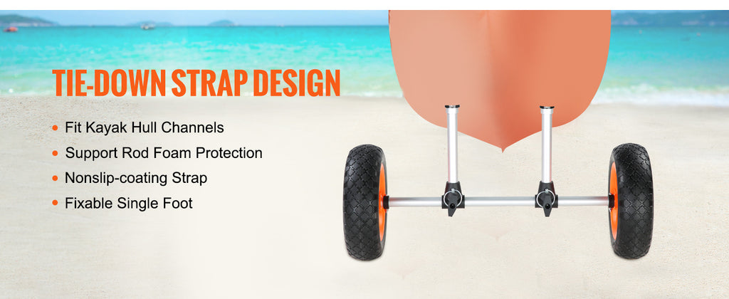 SucceBuy 280lbs Kayak Trailer Cart Detachable Canoe Trolley Cart with 10'' Solid Tires & Adjustable Width for Boat Accessories
