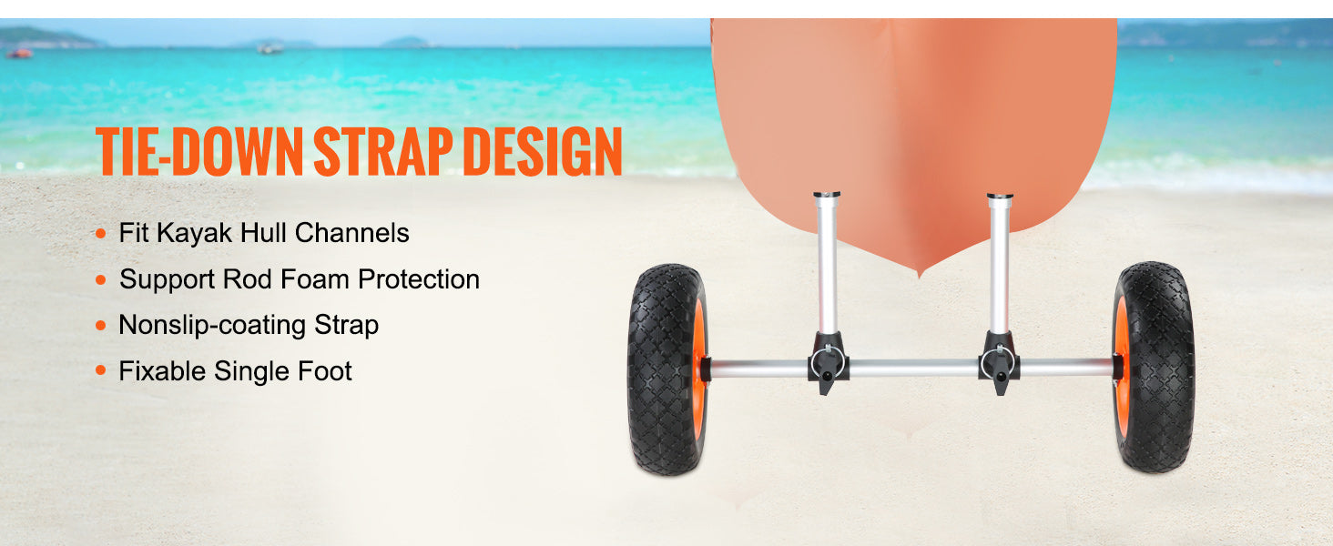 SucceBuy 280lbs Kayak Trailer Cart Detachable Canoe Trolley Cart with 10'' Solid Tires & Adjustable Width for Boat Accessories