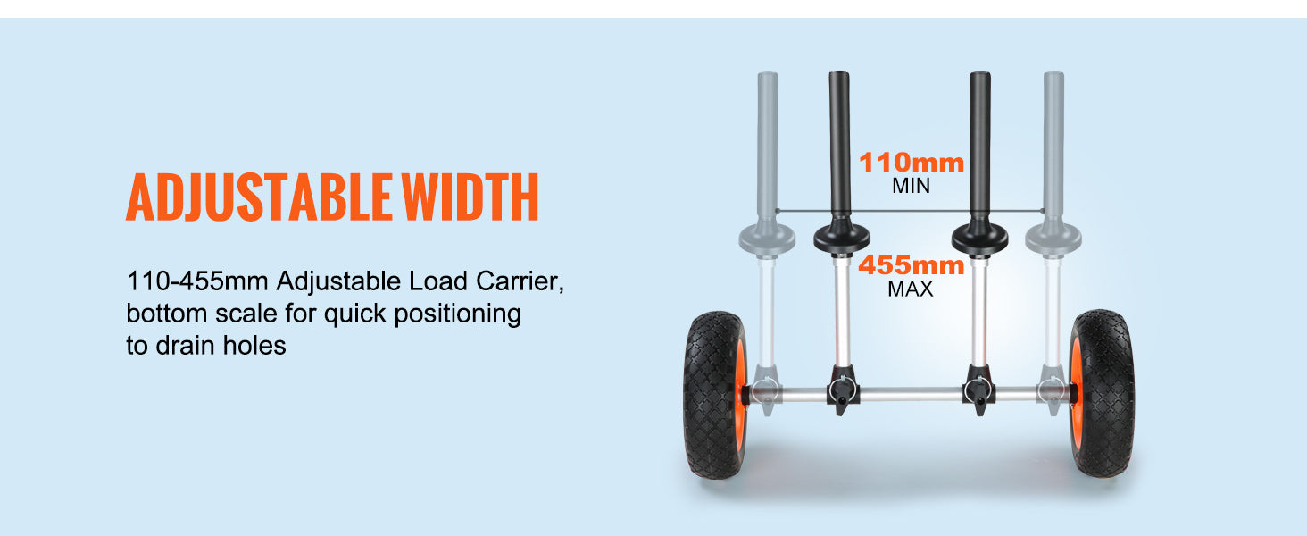 SucceBuy 280lbs Kayak Trailer Cart Detachable Canoe Trolley Cart with 10'' Solid Tires & Adjustable Width for Boat Accessories