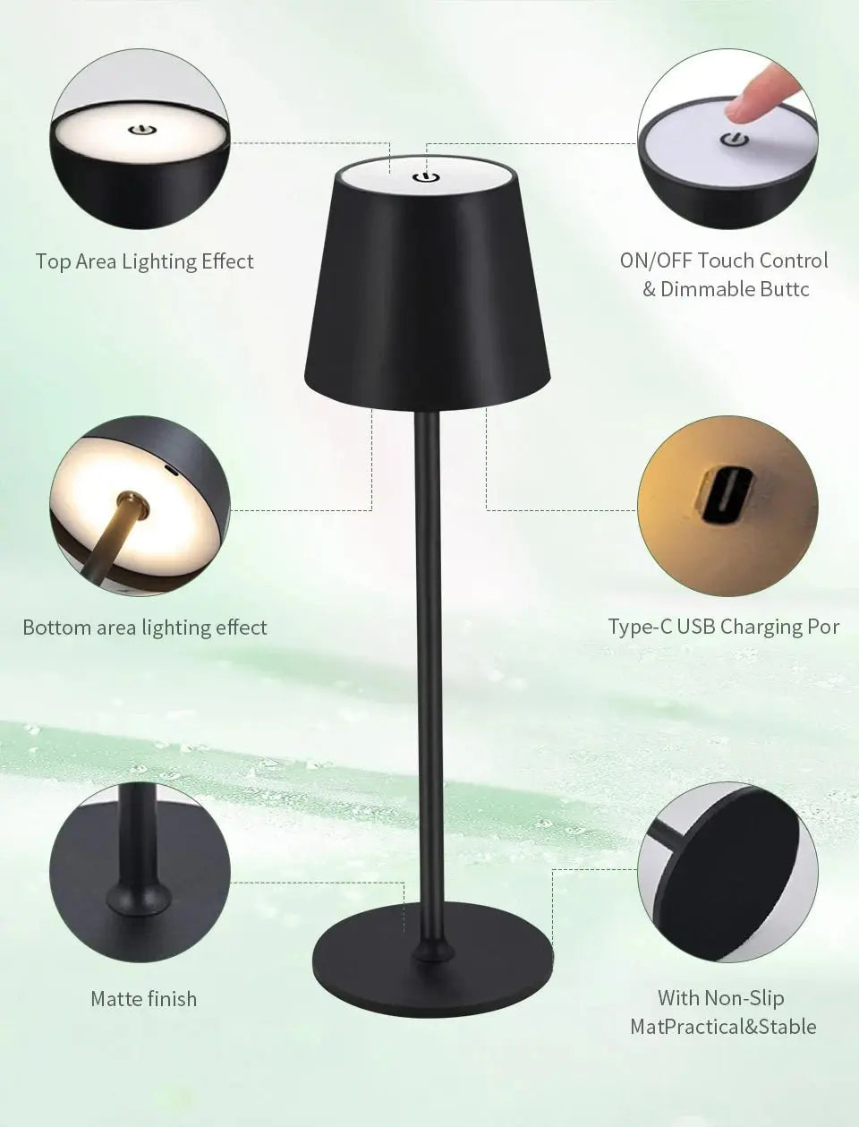 LED Desk Lamp Usb Rechargeable Table Lamp Bar Restaurant Ambiance Wireless Touch Lamps 3Levels Dimmable Waterproof Led Lights - Beauty