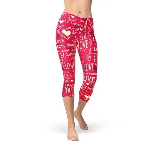 Love Hearts Red Capri Leggings - Beauty