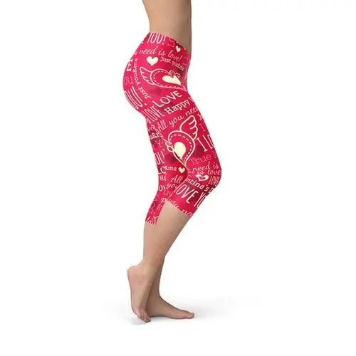 Love Hearts Red Capri Leggings - Beauty