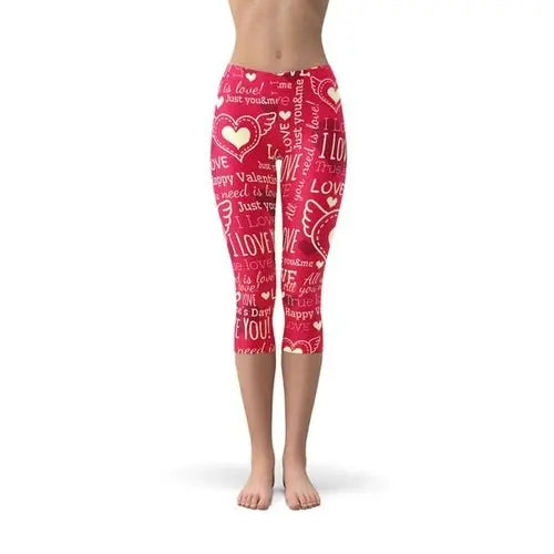 Love Hearts Red Capri Leggings - Beauty