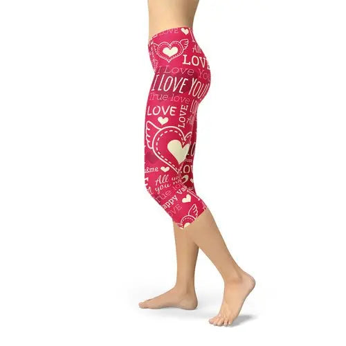 Love Hearts Red Capri Leggings - Beauty