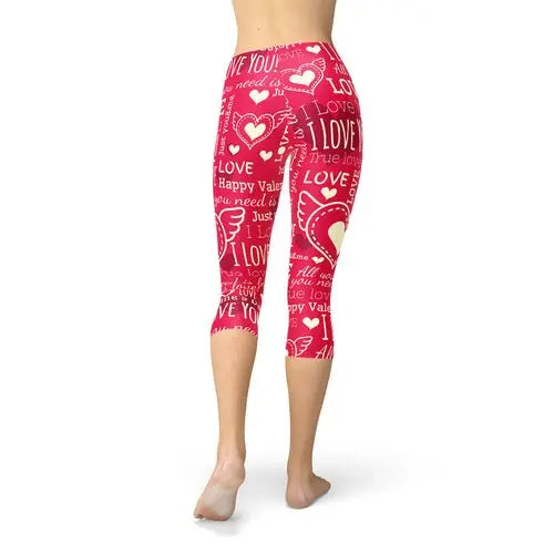 Love Hearts Red Capri Leggings - Beauty