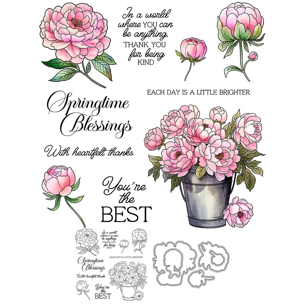 Mangocraft Spring Flowers Best Wishes Cutting Dies Clear Stamp DIY Scrapbooking Metal Dies Silicone Stamps For Cards Album Decor - Beauty