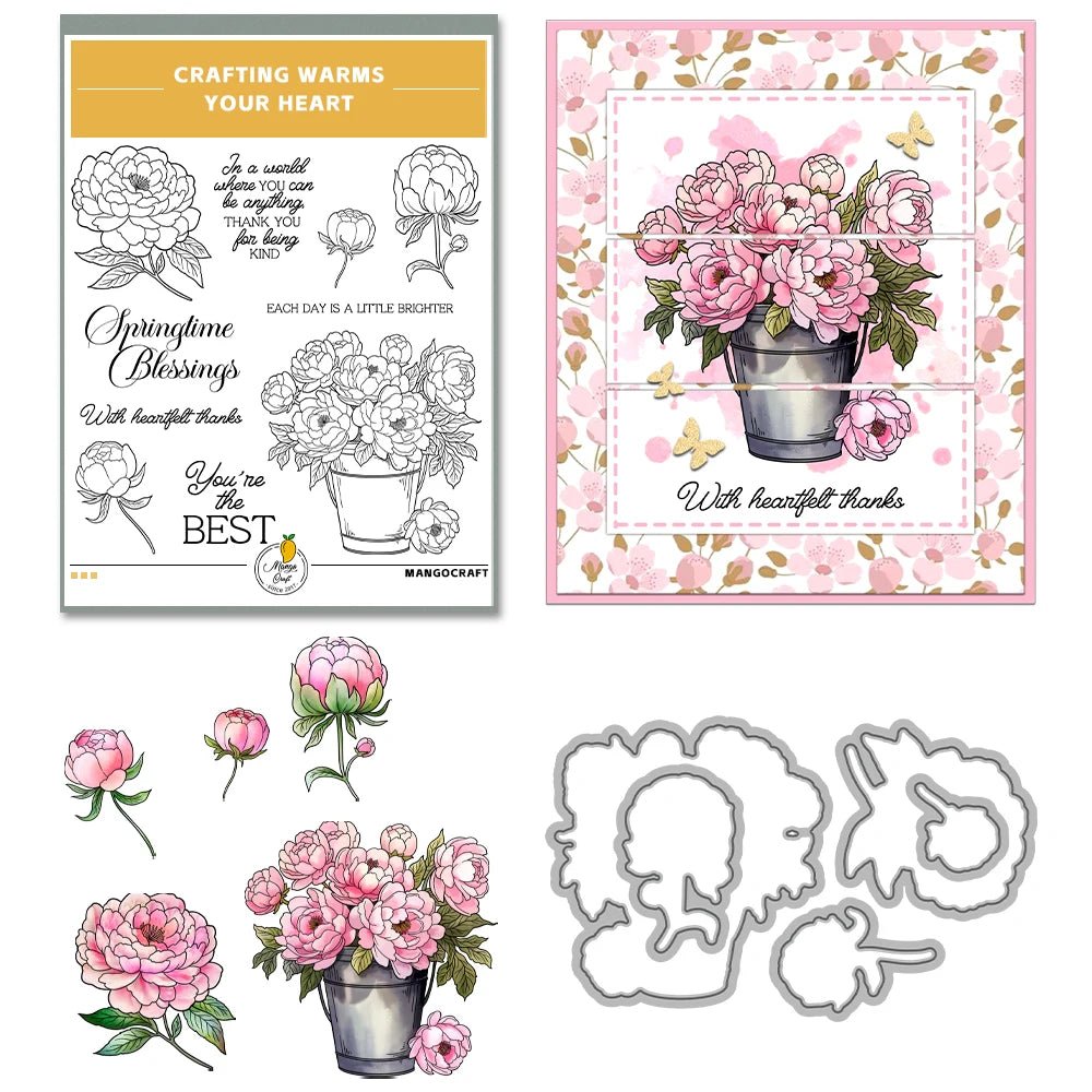 Mangocraft Spring Flowers Best Wishes Cutting Dies Clear Stamp DIY Scrapbooking Metal Dies Silicone Stamps For Cards Album Decor - Beauty