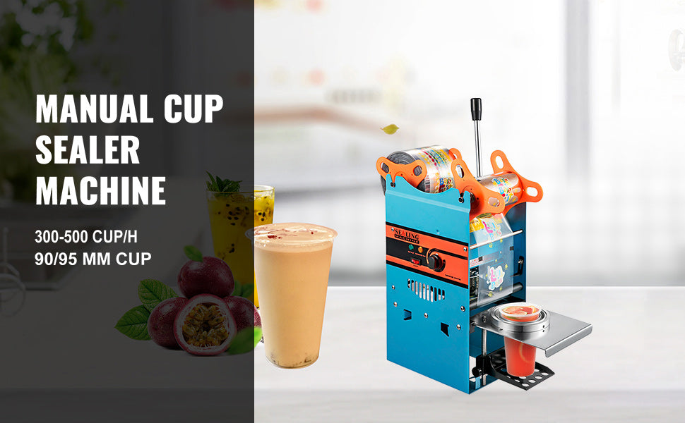 SucceBuy Manual Cup Sealer Machine 300-500 Cup/h with Heating Technology Boba Tea Cup Sealing Machine for 90/95mm Cup Diameter