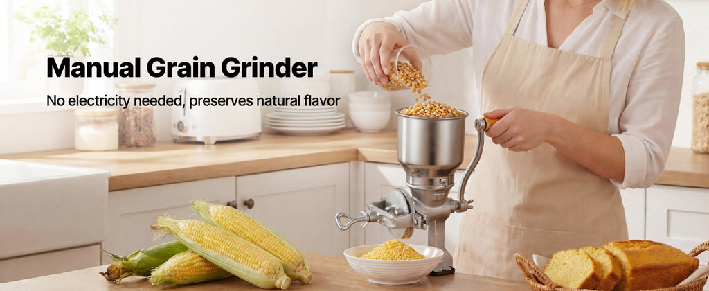 SucceBuy Manual Grain Mill with High Hopper Hand-Crank Corn Grinder with Stable Table Clamp for Grains Spices Coffee Beans Nuts
