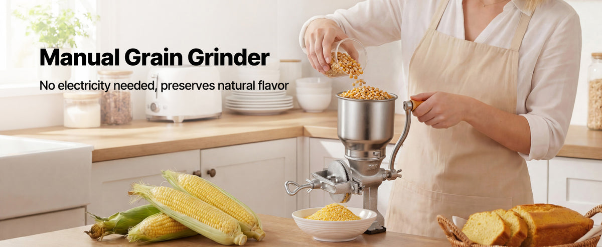 SucceBuy Manual Grain Mill with High Hopper Hand-Crank Corn Grinder with Stable Table Clamp for Grains Spices Coffee Beans Nuts