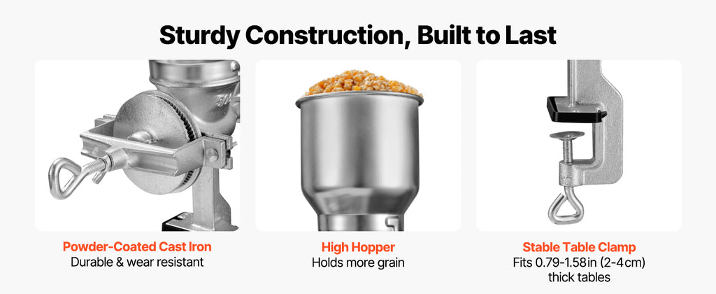 SucceBuy Manual Grain Mill with High Hopper Hand-Crank Corn Grinder with Stable Table Clamp for Grains Spices Coffee Beans Nuts