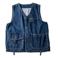 Men Vests Men's Summer Vintage Multi - pocket Sleeveless Vest Mens Casual Cotton Denim Vests Safari Style Vest Coat Waistcoat Male - Beauty