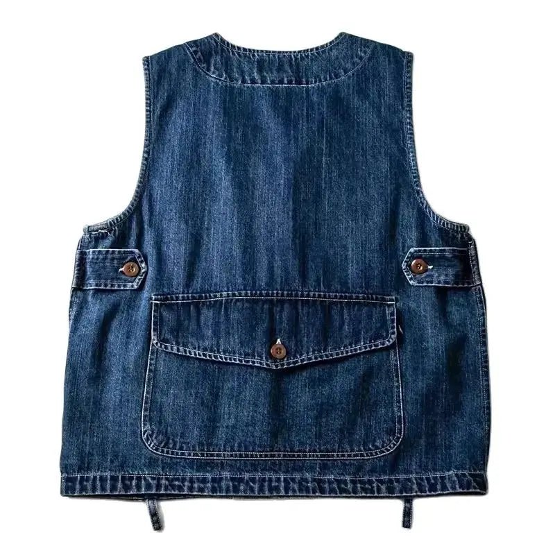 Men Vests Men's Summer Vintage Multi - pocket Sleeveless Vest Mens Casual Cotton Denim Vests Safari Style Vest Coat Waistcoat Male - Beauty