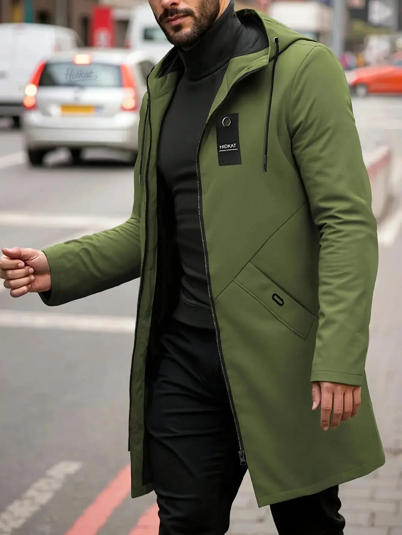 Men's Fashion Casual Jacket with Hood and Drawstring, Solid Color, Suitable for Spring and Autumn Casual Attire - Beauty