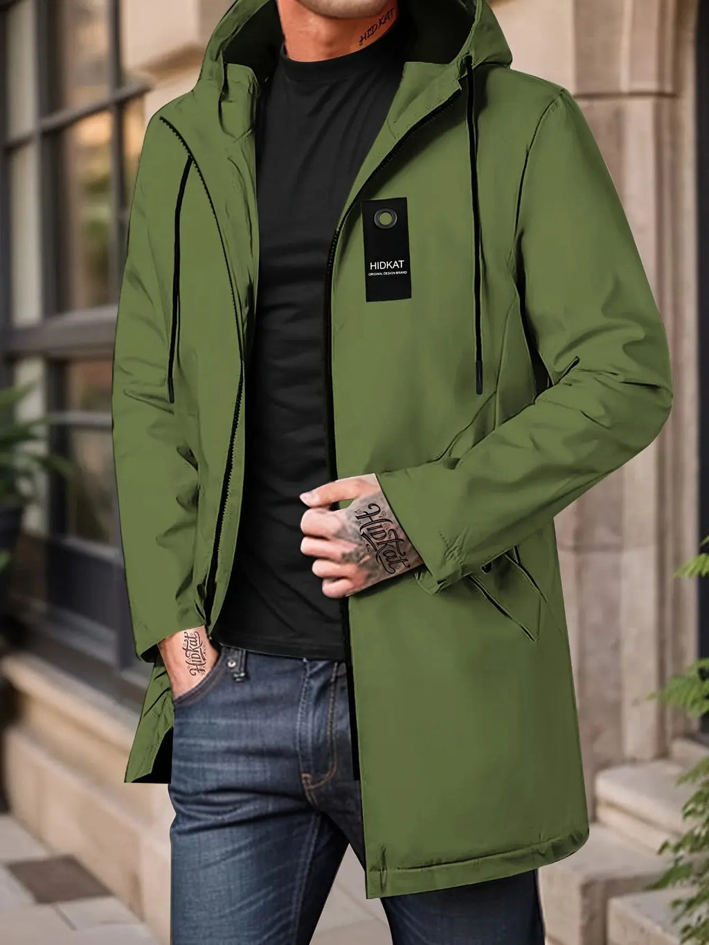Men's Fashion Casual Jacket with Hood and Drawstring, Solid Color, Suitable for Spring and Autumn Casual Attire - Beauty