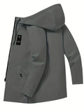 Men's Fashion Casual Jacket with Hood and Drawstring, Solid Color, Suitable for Spring and Autumn Casual Attire - Beauty