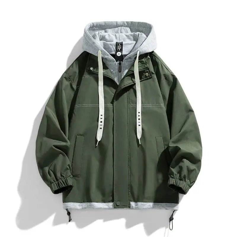 Men's Jacket Thin Hooded Jacket Youth Autumn and Winter New Popular Color Matching High - end Baseball Uniform Casual Hooded - Beauty