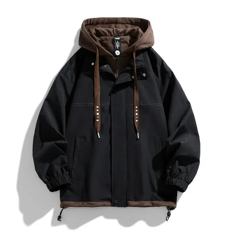 Men's Jacket Thin Hooded Jacket Youth Autumn and Winter New Popular Color Matching High - end Baseball Uniform Casual Hooded - Beauty