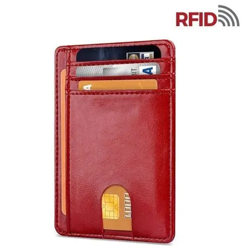 Mens Leather Slim Wallet Credit Card Holder RFID Blocking Pocket ID - Beauty