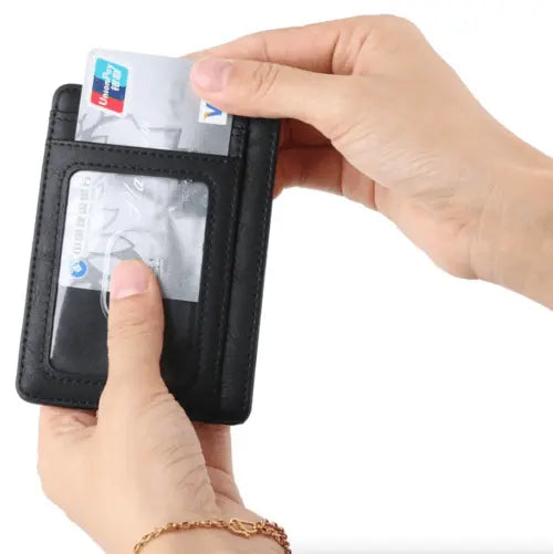 Mens Leather Slim Wallet Credit Card Holder RFID Blocking Pocket ID - Beauty