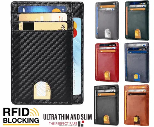 Mens Leather Slim Wallet Credit Card Holder RFID Blocking Pocket ID - Beauty