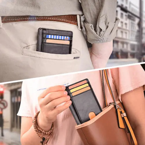Mens Leather Slim Wallet Credit Card Holder RFID Blocking Pocket ID - Beauty