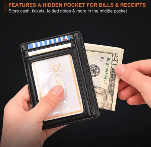 Mens Leather Slim Wallet Credit Card Holder RFID Blocking Pocket ID - Beauty