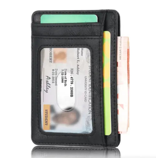 Mens Leather Slim Wallet Credit Card Holder RFID Blocking Pocket ID - Beauty