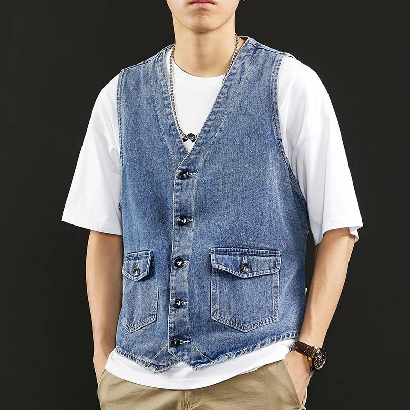 Mens Vests Waistcoats Men's Vintage Denim Vest Waistcoat Sleeveless Washed Retro Jacket Vests Outerwear Cowboy Vests Coat Male - Beauty