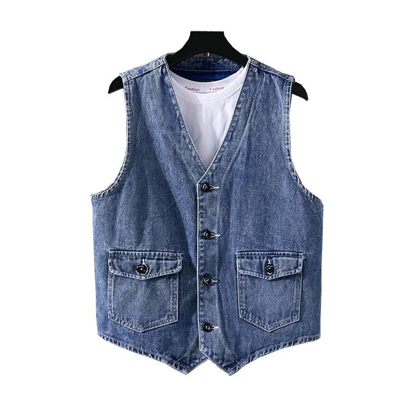 Mens Vests Waistcoats Men's Vintage Denim Vest Waistcoat Sleeveless Washed Retro Jacket Vests Outerwear Cowboy Vests Coat Male - Beauty