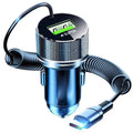 Metal USB C Car Charger with Spring Cable Super Fast Charging Adapter 12V for iPhone 15 14 13 Samsung OPPO VIVO Huawei Oneplus - Beauty