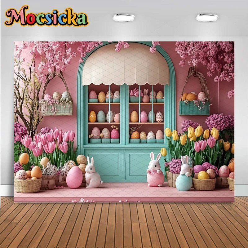 Mocsicka Easter Photography Backdrop Spring Birthday Party Backgrounds Flowers Store Egg Rabbit Decors Photo Studio Props Banner - Beauty