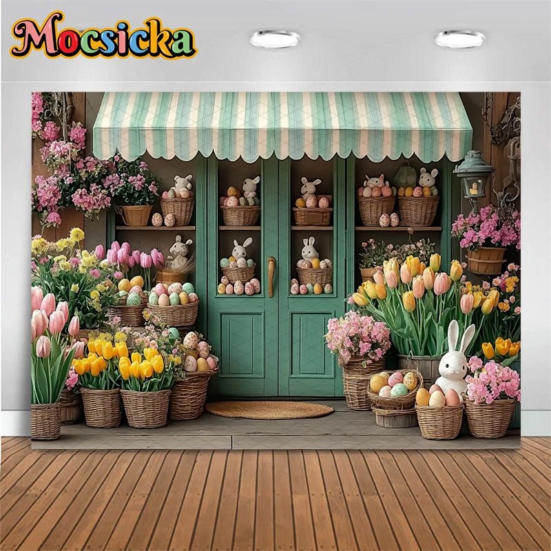 Mocsicka Easter Photography Backdrop Spring Birthday Party Backgrounds Flowers Store Egg Rabbit Decors Photo Studio Props Banner - Beauty