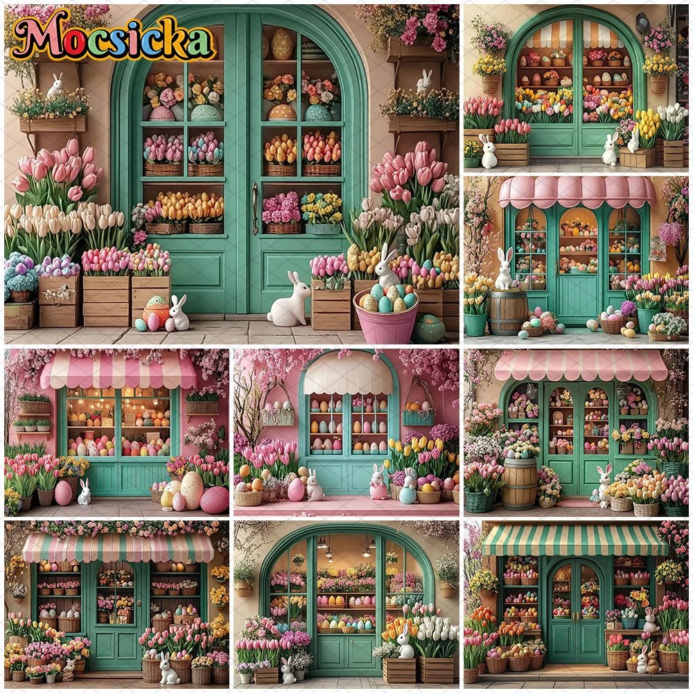 Mocsicka Easter Photography Backdrop Spring Birthday Party Backgrounds Flowers Store Egg Rabbit Decors Photo Studio Props Banner - Beauty