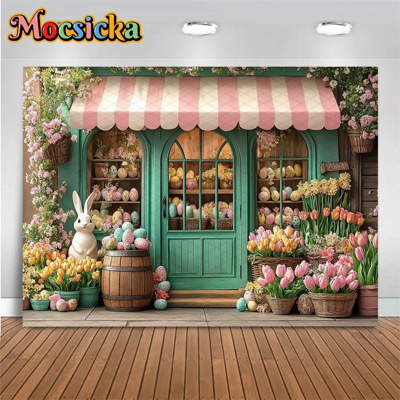Mocsicka Easter Photography Backdrop Spring Birthday Party Backgrounds Flowers Store Egg Rabbit Decors Photo Studio Props Banner - Beauty
