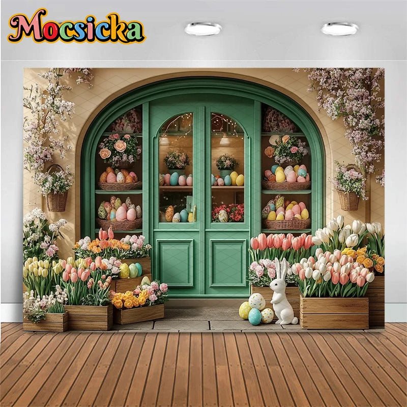 Mocsicka Easter Photography Backdrop Spring Birthday Party Backgrounds Flowers Store Egg Rabbit Decors Photo Studio Props Banner - Beauty