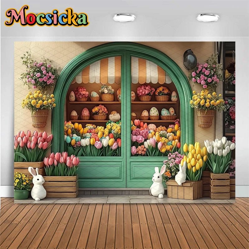 Mocsicka Easter Photography Backdrop Spring Birthday Party Backgrounds Flowers Store Egg Rabbit Decors Photo Studio Props Banner - Beauty