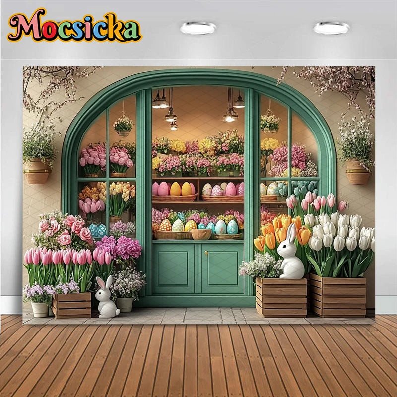 Mocsicka Easter Photography Backdrop Spring Birthday Party Backgrounds Flowers Store Egg Rabbit Decors Photo Studio Props Banner - Beauty