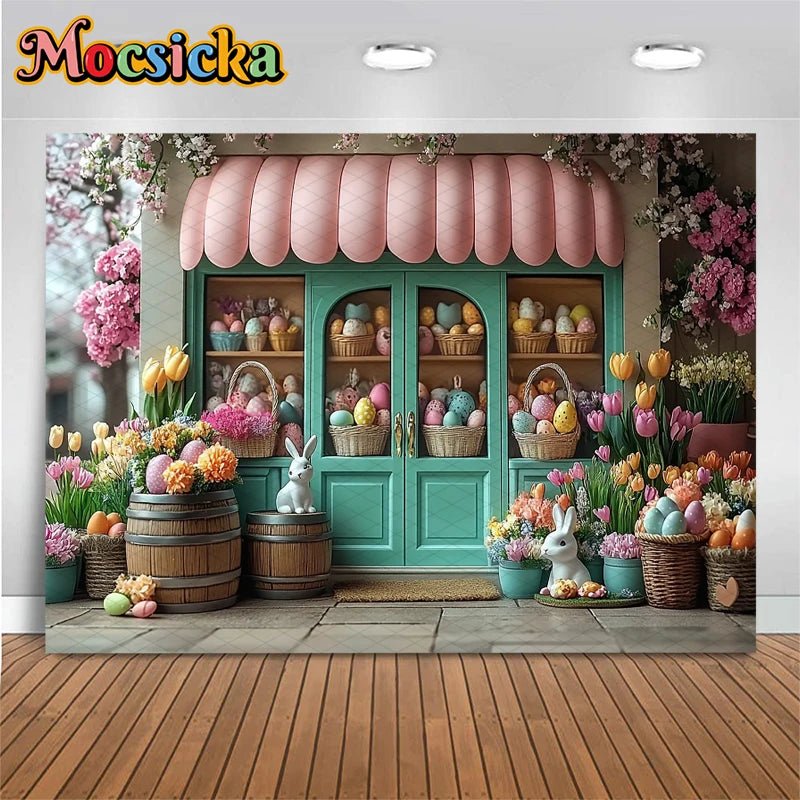 Mocsicka Easter Photography Backdrop Spring Birthday Party Backgrounds Flowers Store Egg Rabbit Decors Photo Studio Props Banner - Beauty