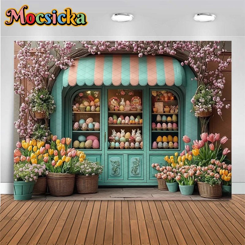 Mocsicka Easter Photography Backdrop Spring Birthday Party Backgrounds Flowers Store Egg Rabbit Decors Photo Studio Props Banner - Beauty