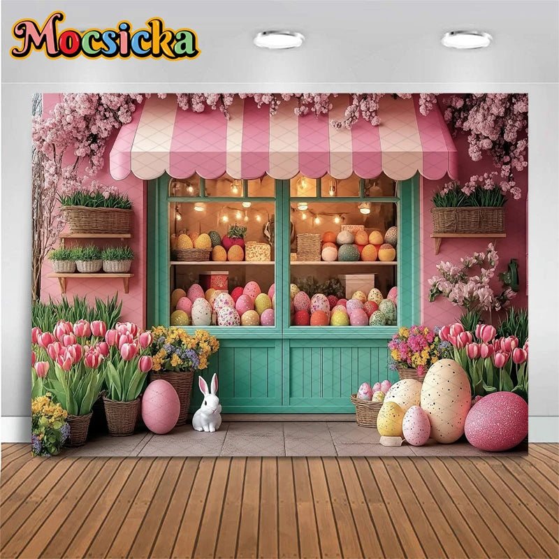 Mocsicka Easter Photography Backdrop Spring Birthday Party Backgrounds Flowers Store Egg Rabbit Decors Photo Studio Props Banner - Beauty