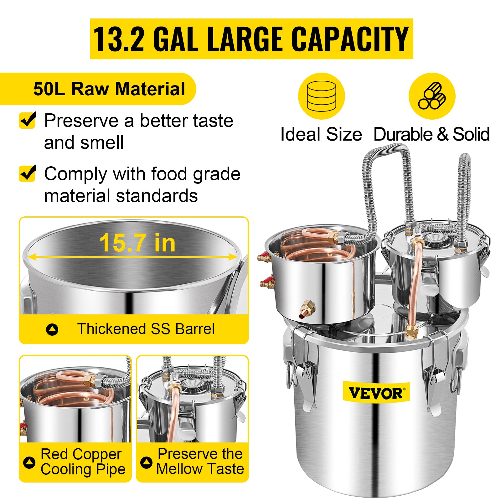 SucceBuy 50L Alcohol Water Distiller Bottle DIY Moonshine Equipment Stainless Steel Brewing Machine for Whisky Wine Dispenser