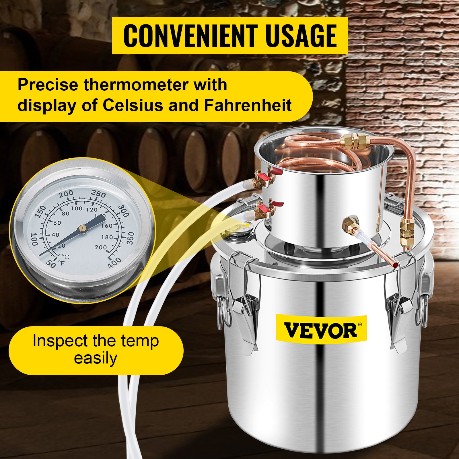 SucceBuy 50L Alcohol Still Stainless Steel Water Alcohol Distiller with Condenser 13.2Gal Wine Making Boiler with Copper Tube