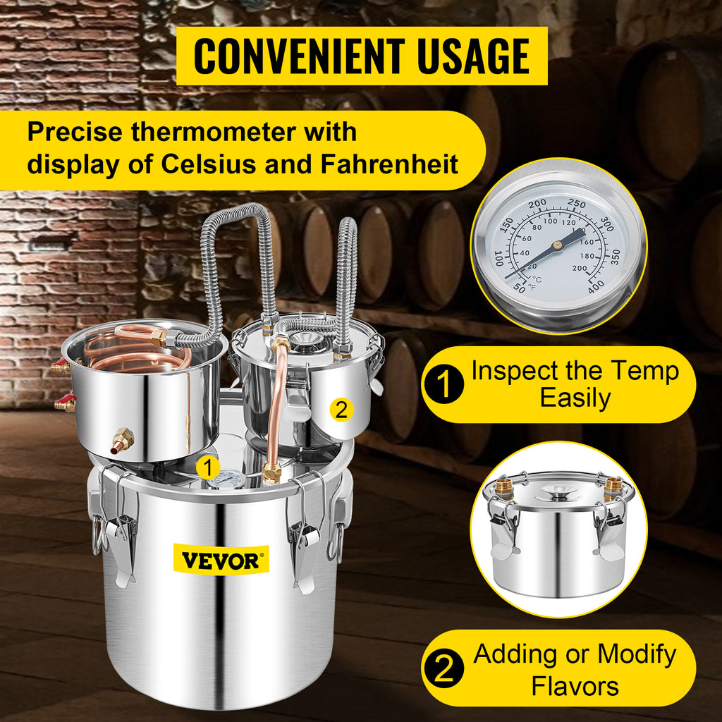 SucceBuy 50L Alcohol Water Distiller Bottle DIY Moonshine Equipment Stainless Steel Brewing Machine for Whisky Wine Dispenser
