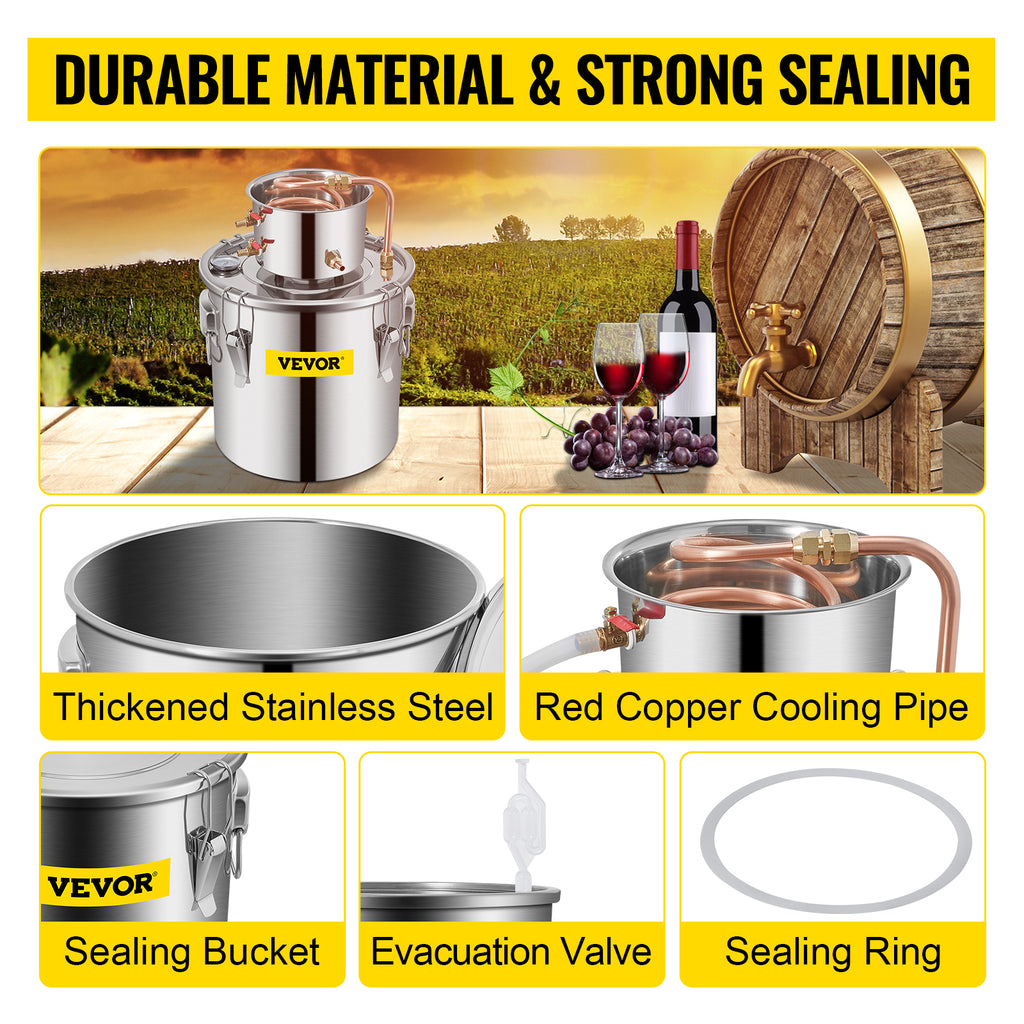 SucceBuy 3 5 8 Gal Distiller Moonshine Alcohol Brew Water Wine Essential Oil Brewing Kit Stainless Copper with Pump for Home DIY