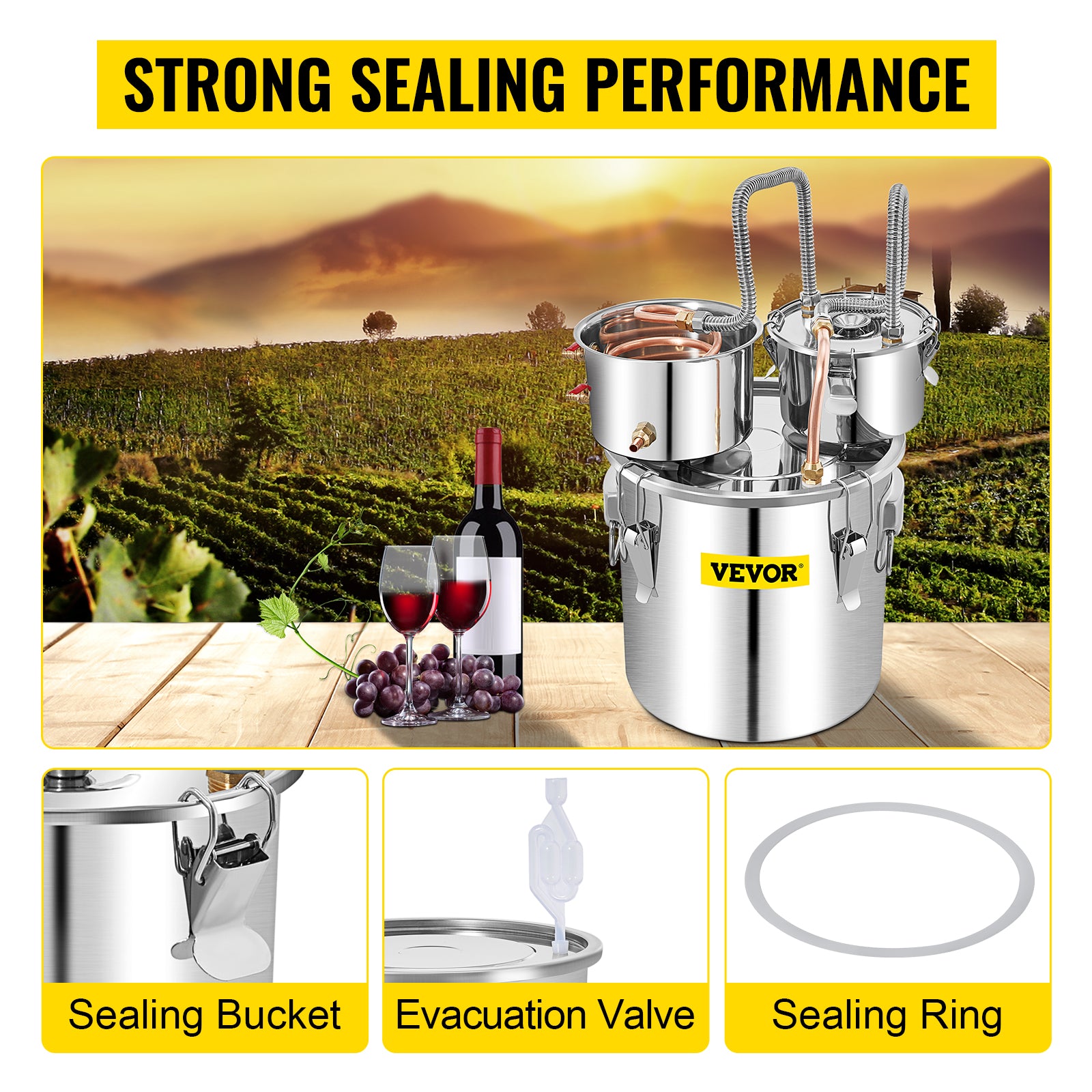 SucceBuy 50L Alcohol Water Distiller Bottle DIY Moonshine Equipment Stainless Steel Brewing Machine for Whisky Wine Dispenser