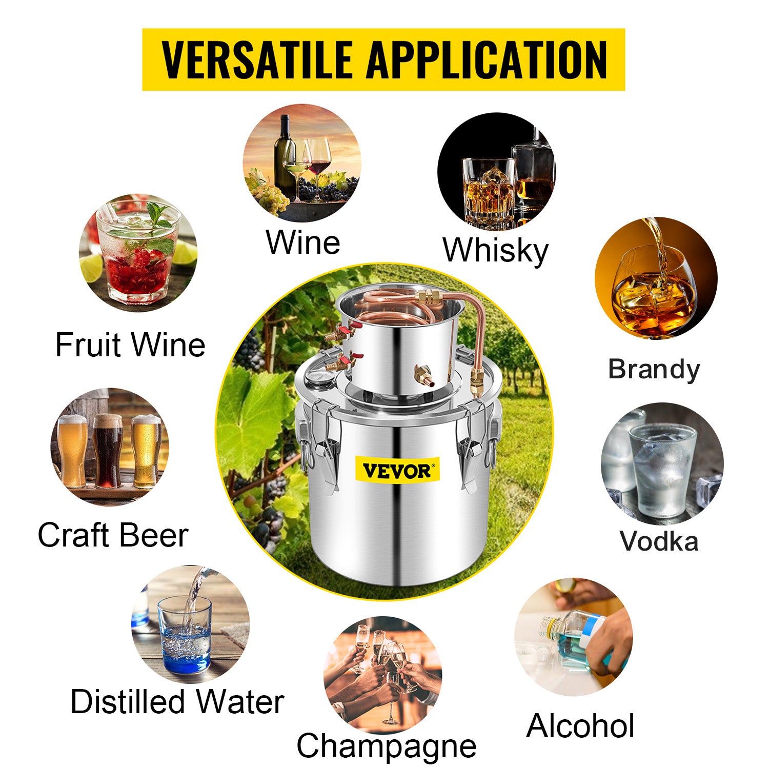 SucceBuy 3 5 8 Gal Distiller Moonshine Alcohol Brew Water Wine Essential Oil Brewing Kit Stainless Copper with Pump for Home DIY