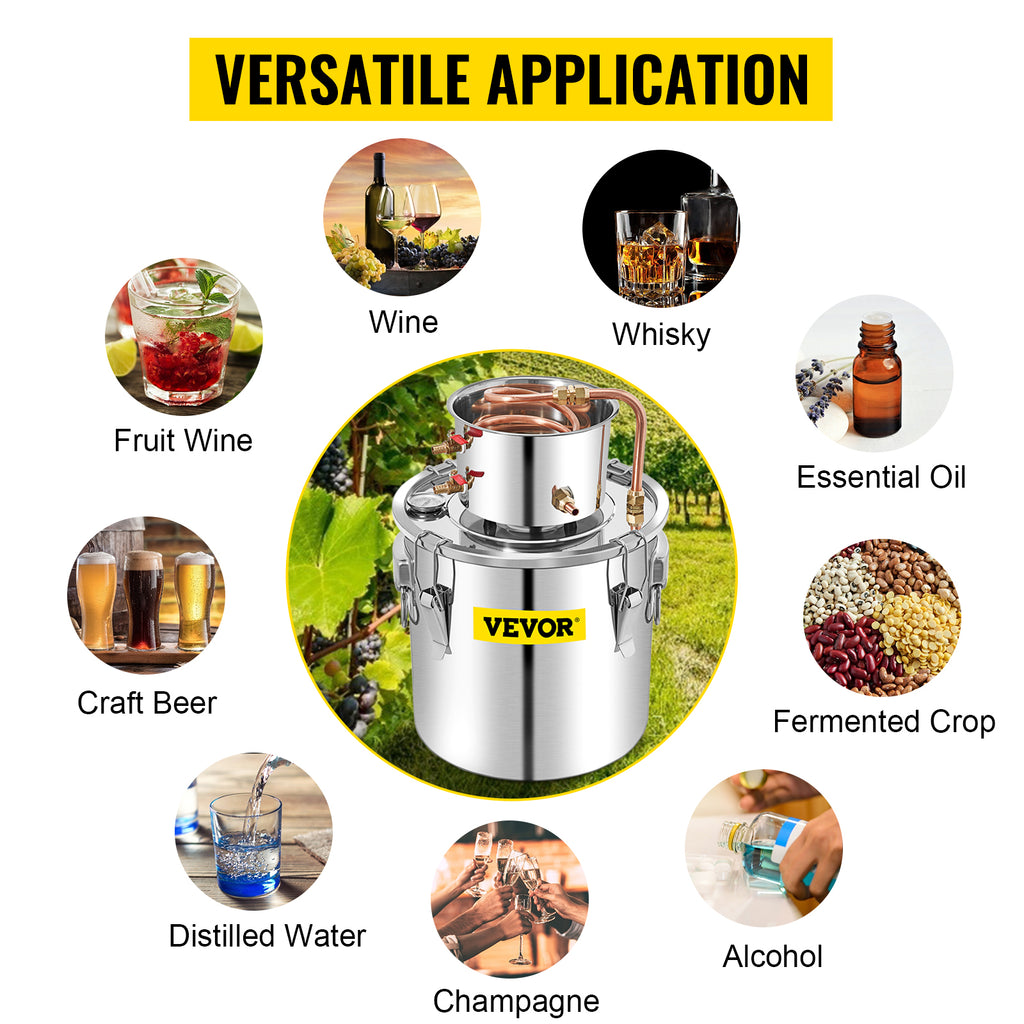 SucceBuy 50L Alcohol Still Stainless Steel Water Alcohol Distiller with Condenser 13.2Gal Wine Making Boiler with Copper Tube