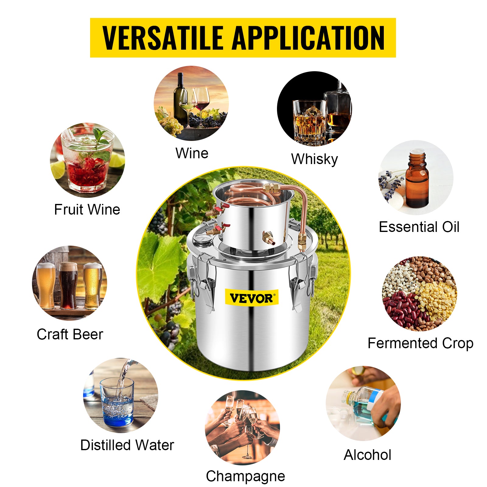 SucceBuy 50L Alcohol Still Stainless Steel Water Alcohol Distiller with Condenser 13.2Gal Wine Making Boiler with Copper Tube